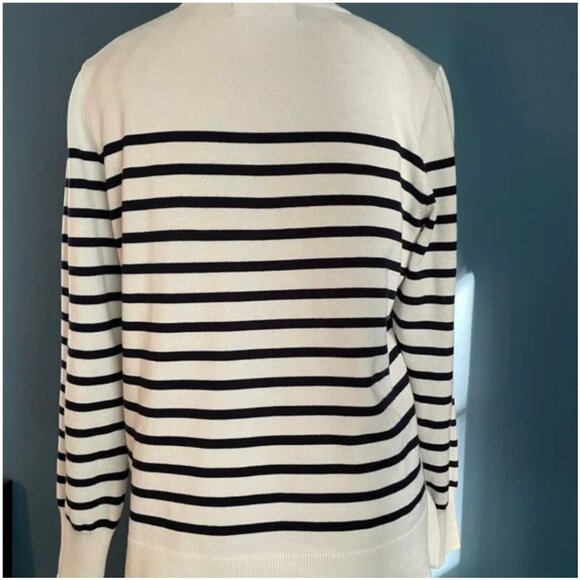NWT Soft Cream and Navy pinstripe sweater with Love script - Picture 3 of 6